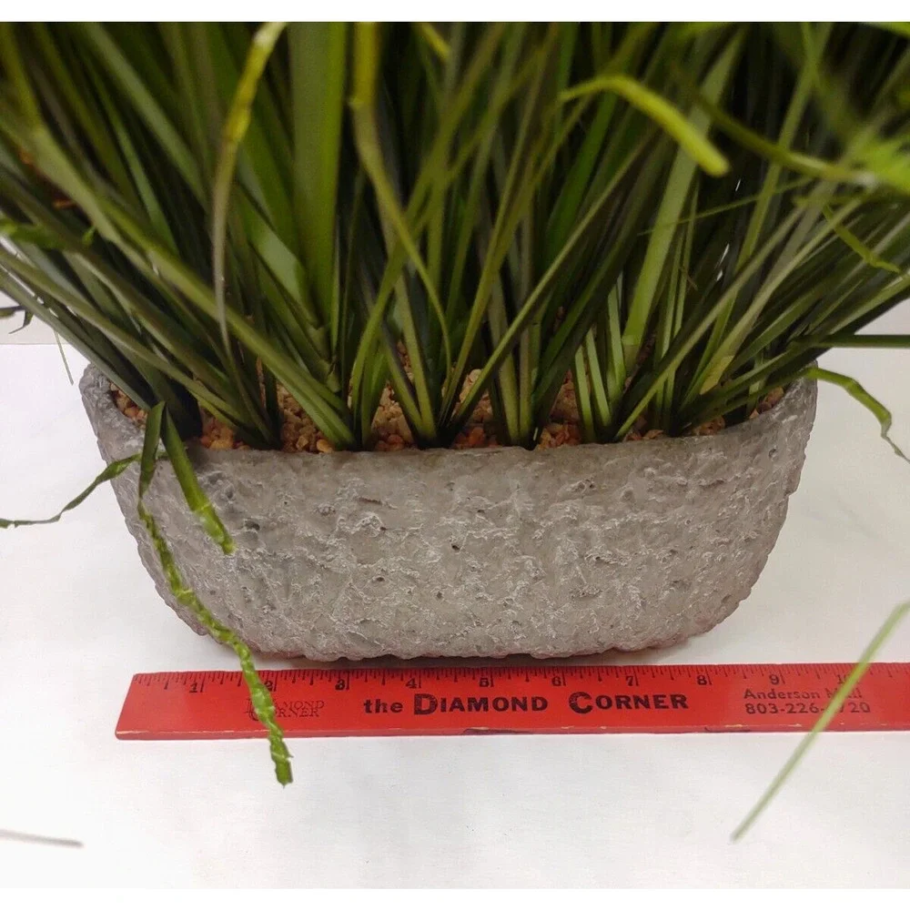 Faux Grass Center Piece Arrangement Rock Filled Cast Textured Vase 24” Tall
